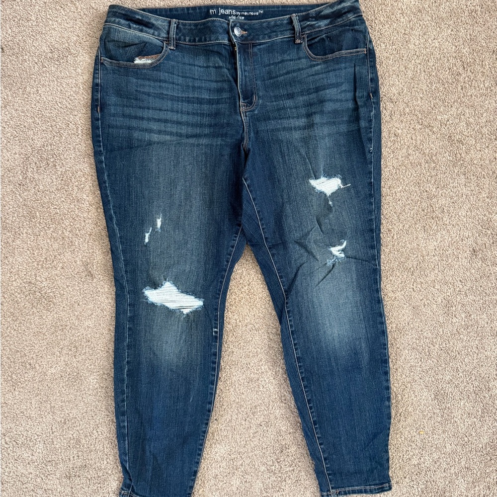 Maurices Dark Blue Distressed Skinny Jeans